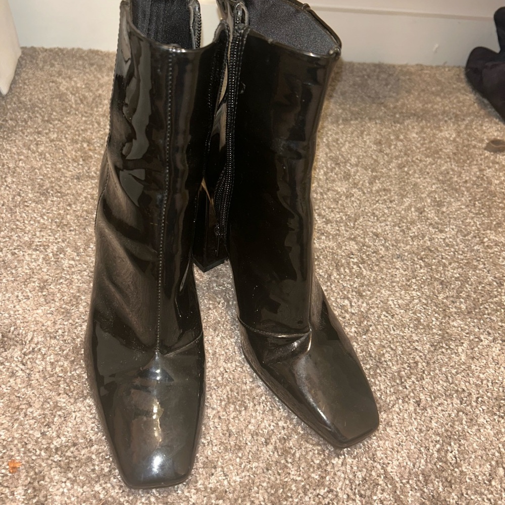 Black Patent Leather Ankle Boots